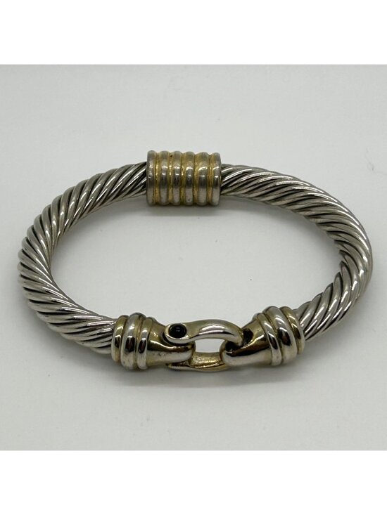 Estate Jewelry - Silver & Gold-Tone Renaissance Magnetic Clasp Bracelet Bangle Cuff Two-Tone Link